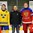 LUCERNE, SWITZERLAND - APRIL 21: Sweden's Jonathan Dahlen #9 and Russia' s Mikhail Vorobyov #10 were named Players of the Game for their respective teams during preliminary round action at the 2015 IIHF Ice Hockey U18 World Championship. (Photo by Matt Zambonin/HHOF-IIHF Images)

